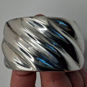 Vintage Los Ballesteros Sterling Silver Cuff Bracelet Wide Chunky Ribbed Design